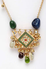 Blue And Green   Gold-Plated Kundan And Pearls Necklace