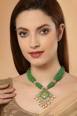 Green And White Gold-Plated Kundan dimond And Pearls Necklace