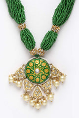 Green And White Gold-Plated Kundan dimond And Pearls Necklace
