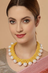 Yellow And White Gold-Plated Pearls And Natural Stones Necklace