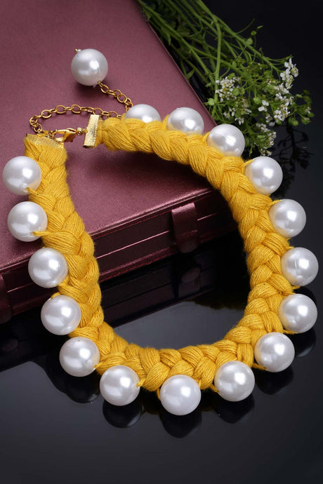 Yellow And White Gold-Plated Pearls And Natural Stones Necklace