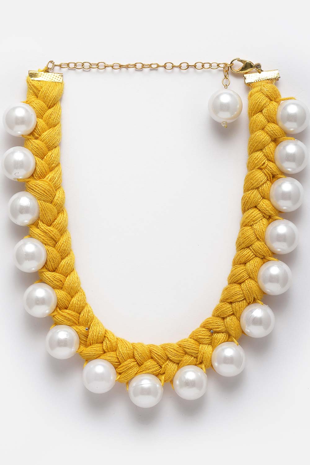 Yellow And White Gold-Plated Pearls And Natural Stones Necklace