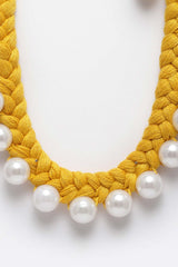 Yellow And White Gold-Plated Pearls And Natural Stones Necklace