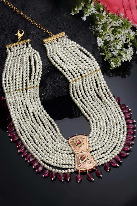 Multicolor Gold-Plated Kundan And Pearls Necklace