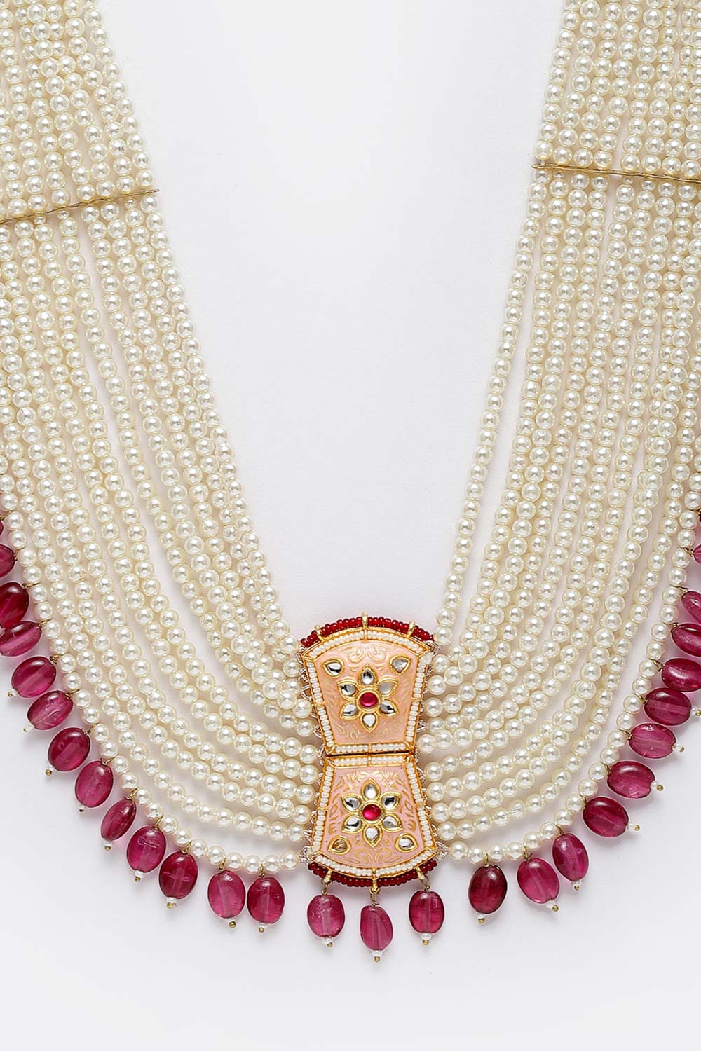 Multicolor Gold-Plated Kundan And Pearls Necklace