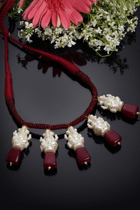 Red White Gold Gold-Plated Pearls And Ruby Necklace