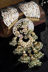 Green And Pink  Gold-Plated Kundan And Pearls  Necklace