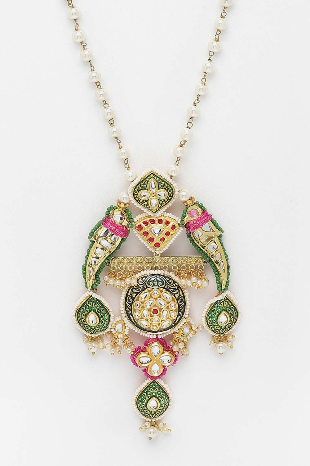 multicolor Gold-Plated Kundan And Pearls Necklace