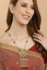 Red And Green  Gold-Plated Kundan And Pearls Necklace