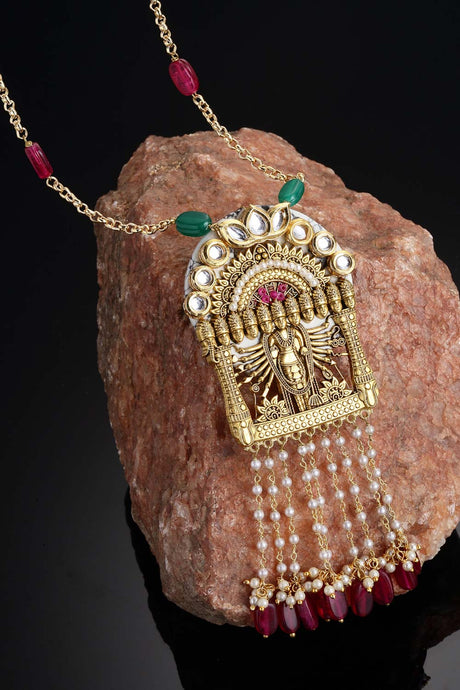Red And Green  Gold-Plated Kundan And Pearls Necklace
