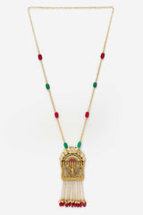 Red And Green  Gold-Plated Kundan And Pearls Necklace