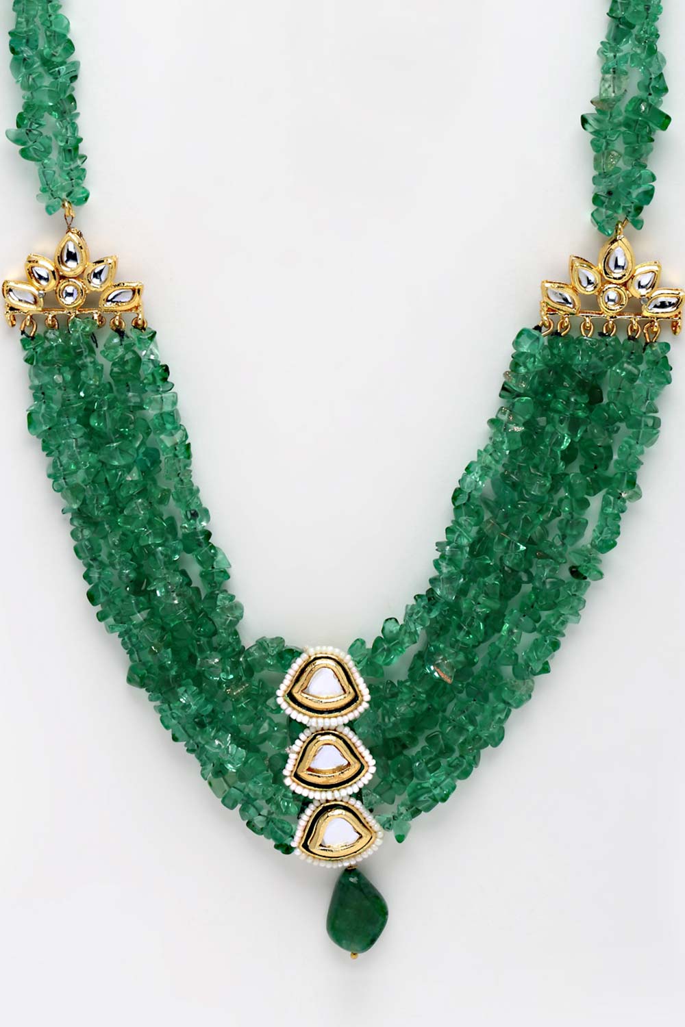 Green And White Gold-Plated Kundan And Pearls Necklace