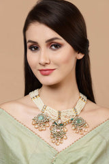 Green And Pink Gold-Plated Kundan And Pearls Bead Necklaces