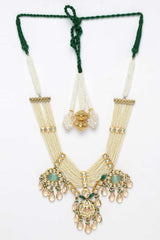 Green And Pink Gold-Plated Kundan And Pearls Bead Necklaces