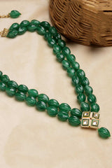 Green And Gold Gold-Plated Kundan And Pearls Bead Necklaces