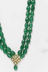 Green And Gold Gold-Plated Kundan And Pearls Bead Necklaces