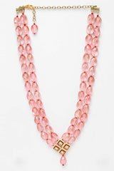 Pink And Red Gold-Plated Kundan And Pearls Bead Necklaces