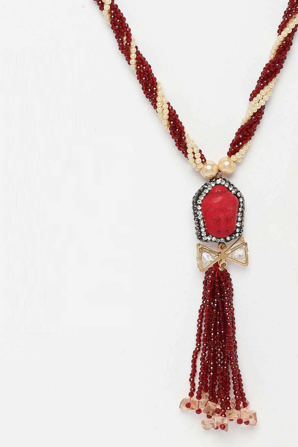 Red And Pink Gold-Plated Kundan And American Diamonds Bead Necklaces