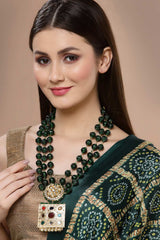 Green And Maroon Gold-Plated Kundan And Pearl Bead Necklaces