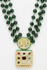 Green And Maroon Gold-Plated Kundan And Pearl Bead Necklaces