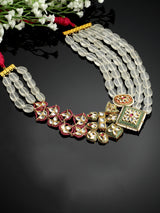 Pink And Yellow Gold-Plated Kundan And Pearls Haar Necklace