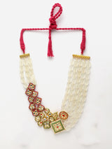 Pink And Yellow Gold-Plated Kundan And Pearls Haar Necklace