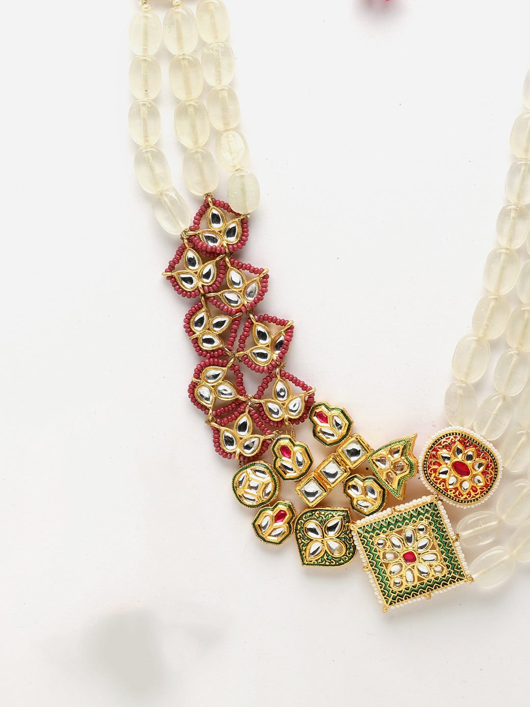 Pink And Yellow Gold-Plated Kundan And Pearls Haar Necklace