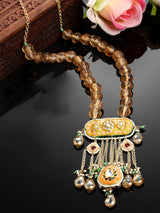 Peach And Yellow Gold-Plated Kundan And Pearls Haar Necklace