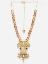 Peach And Yellow Gold-Plated Kundan And Pearls Haar Necklace