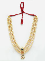 Red And Black Gold-Plated Kundan And Pearls Haar Necklace