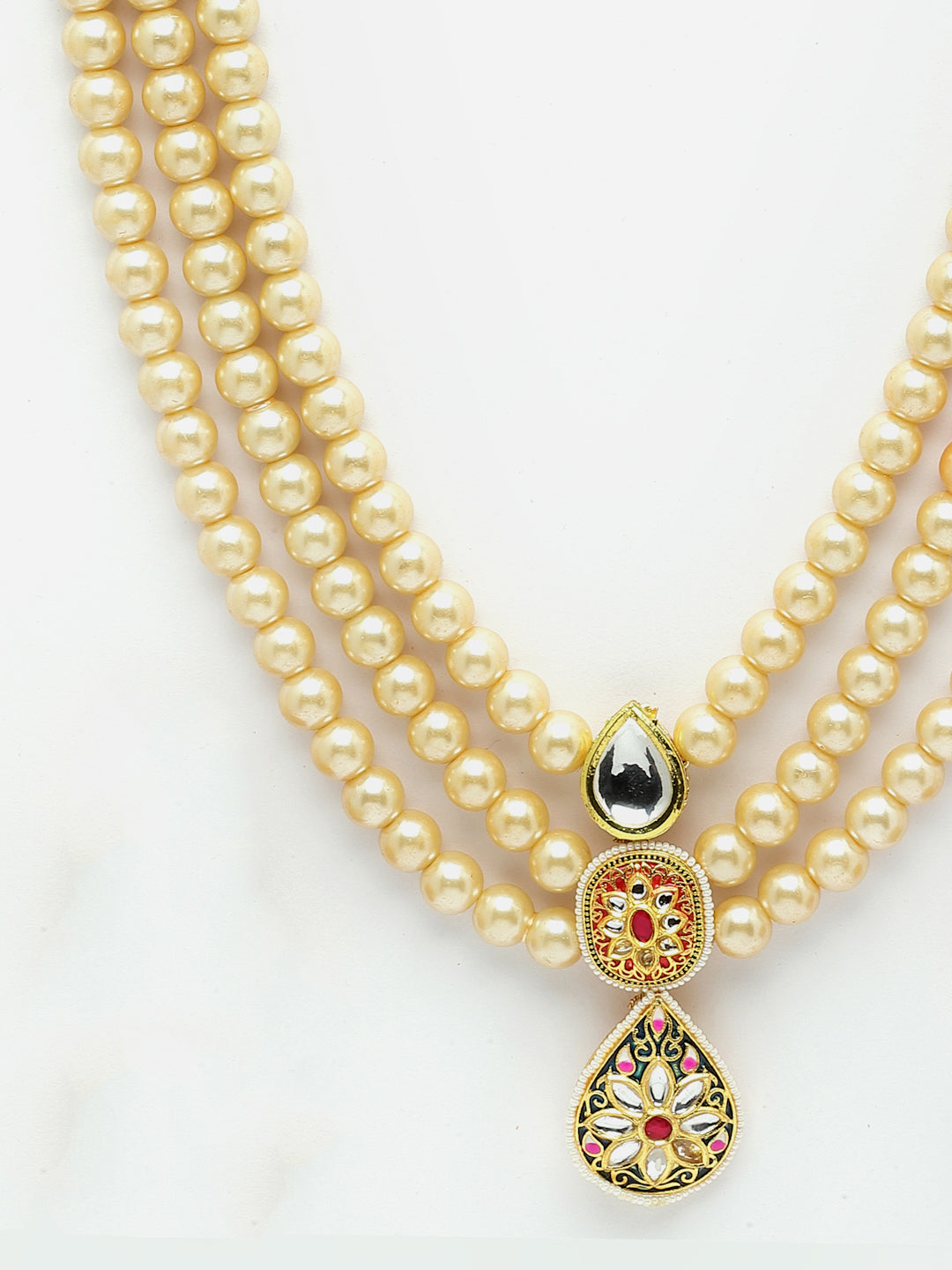 Red And Black Gold-Plated Kundan And Pearls Haar Necklace