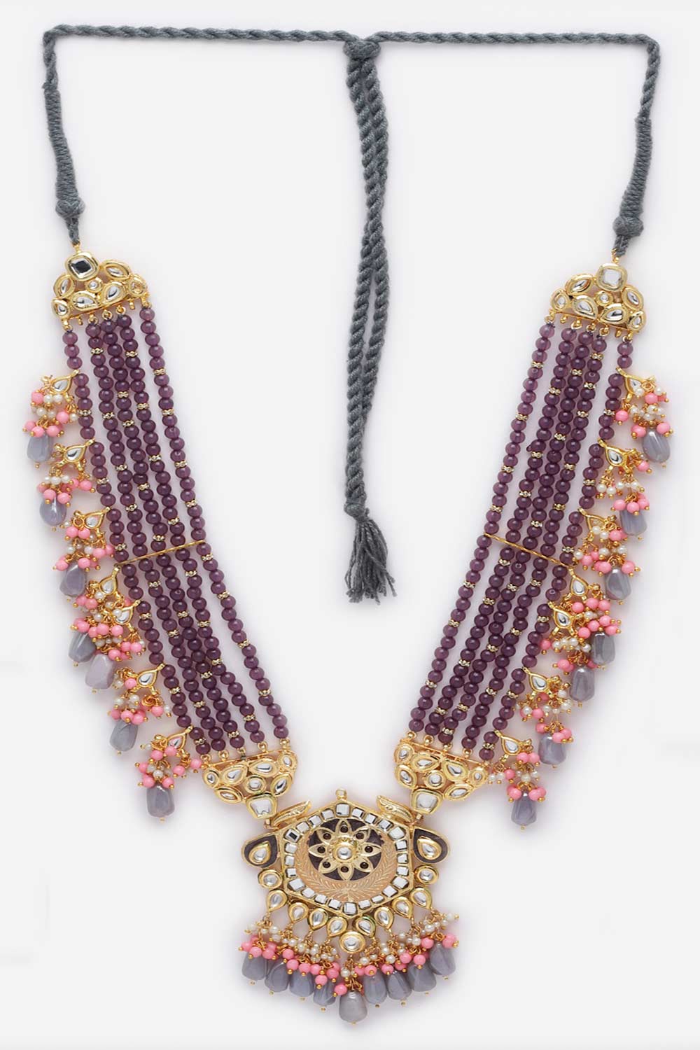 Purple And Pink Kundan And Pearls Haar Necklace