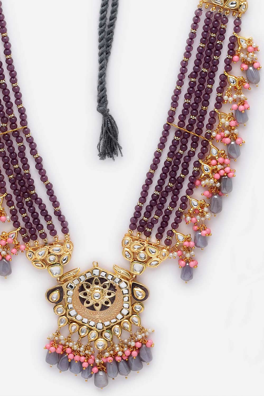 Purple And Pink Kundan And Pearls Haar Necklace