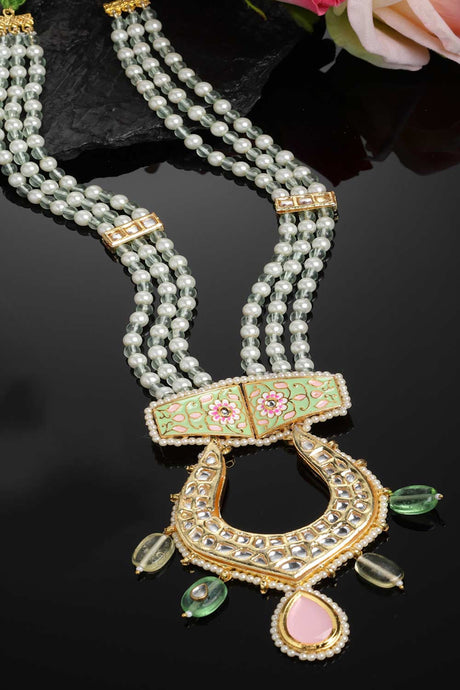 Green And White Kundan And Pearls Haar Necklace