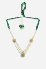 Cream And Green Haar Necklace With Kundan And Pearls