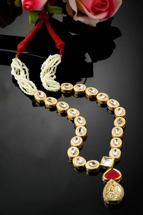 Red And Pink Haar Necklace With Kundan And Pearls