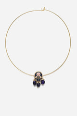 Blue And Gold Haar Necklace With Kundan And Pearls