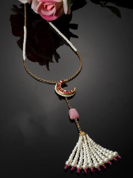 Red And Pink Haar Necklace With Pearls And Natural Stones