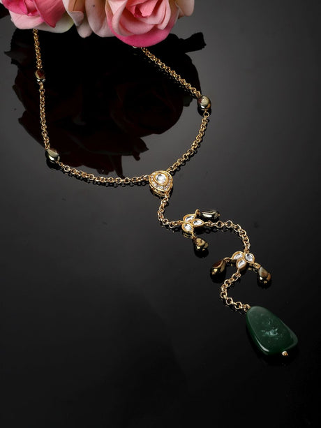Green And Black Haar Necklace With Kundan And American Diamonds