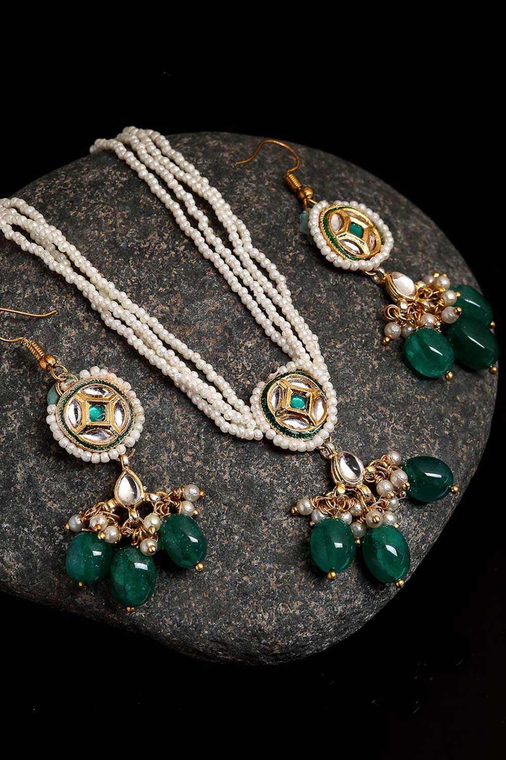 Buy Women's Sterling Silver Necklace and Earring Sets in Green Online - Front