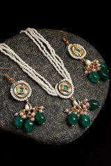 Buy Women's Sterling Silver Necklace and Earring Sets in Green Online - Front