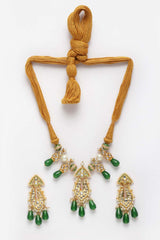 Green And Orange Gold-Plated Kundan And Pearls Jewelry Set