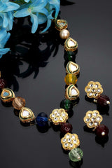 Red And Blue Gold-Plated Kundan And Pearls Necklace Earring Sets design