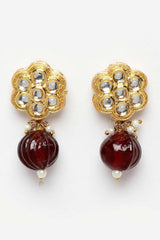 Red And Blue Gold-Plated Kundan And Pearls Earring Sets