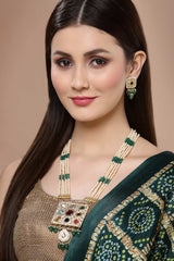 Green And Maroon Gold-Plated Kundan And Pearl Necklace Earring Sets