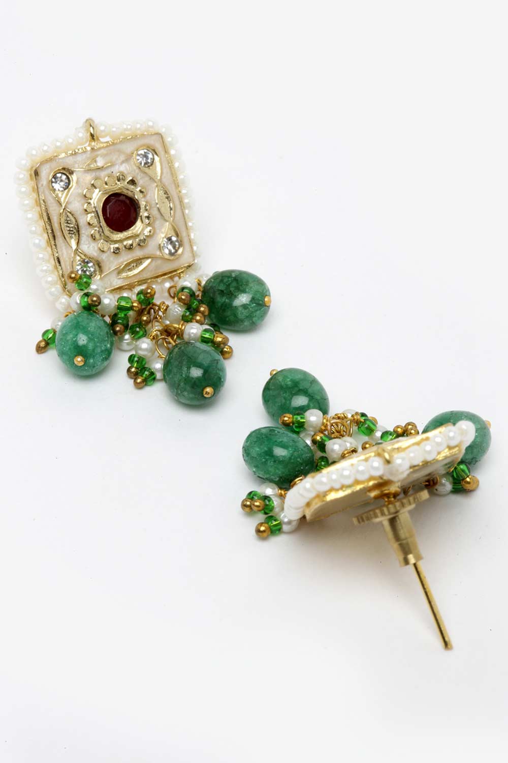 Green And Maroon Gold-Plated Kundan And Pearl Necklace Earring Sets