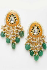 Orange And Green Gold-Plated Kundan And Pearl Necklace Earring Sets