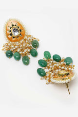 Orange And Green Gold-Plated Kundan And Pearl Necklace Earring Sets