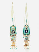 Blue And Cream Gold-Plated Kundan And Pearls Necklace Earring Set