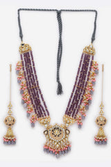 Purple And Gray Kundan And Pearls Necklace And Earring Set